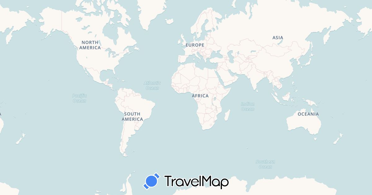 TravelMap itinerary: driving, bus, plane, train, boat in China, France, Kuwait, Sri Lanka, New Zealand, Thailand (Asia, Europe, Oceania)